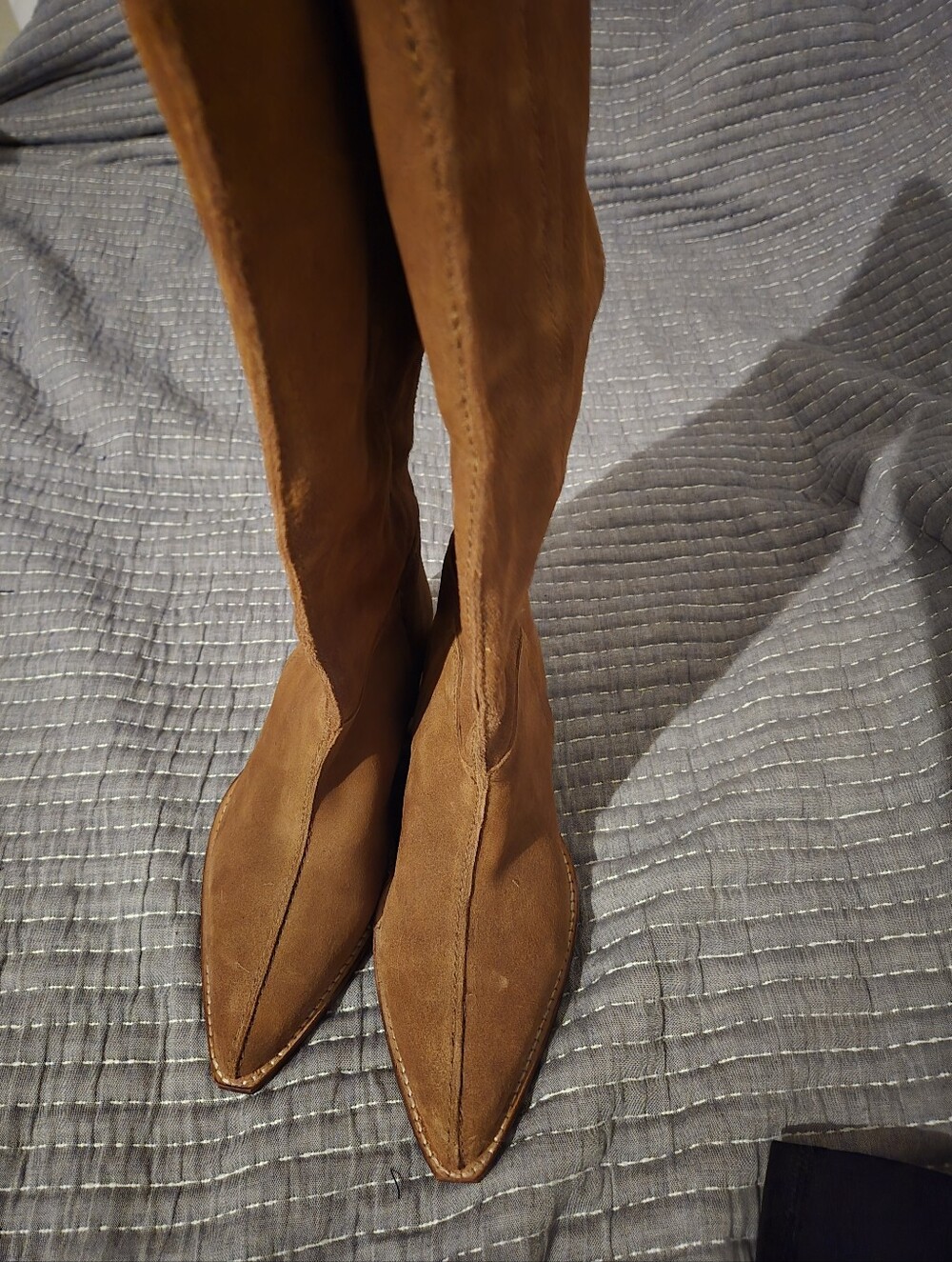 Free People Tan Suede Pointed-Toe Over-the-Knee Boots